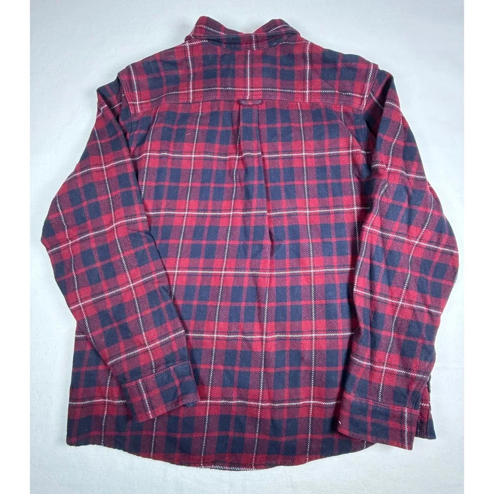 Orvis XXL Heavy Flannel Coat Shirt Red Blue Plaid Long Sleeve‎ Button  Pockets